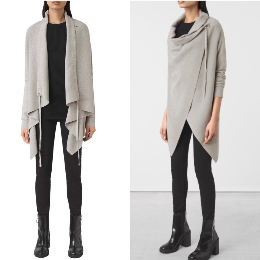 All Saints Drape Sweatshirt Wrap Cardigan Grey Large